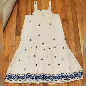 Zara White and Blue Geometric Embroidered Detail Girls Dress